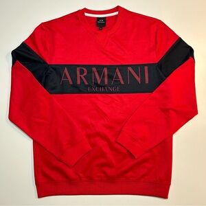 Armani Exchange Red/Black Color-Block Logo Crewneck Sweatshirt Men’s Size M